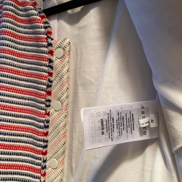 Sandro Paris Cropped Jacket Size 40, Red Stripes Star Lightning - Picture 5 of 5